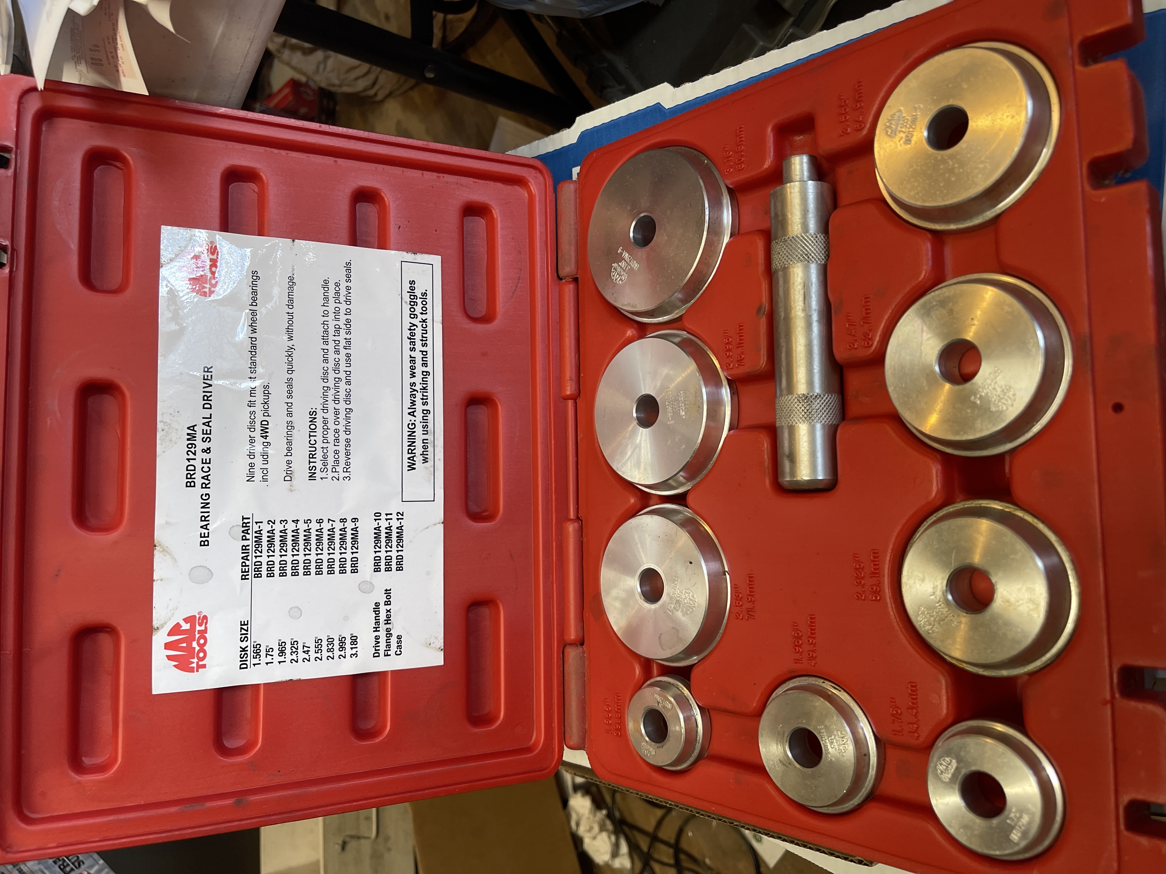 Mac Tools BRD129MA Professional Bearing Race/Seal Driver Set Hard Case