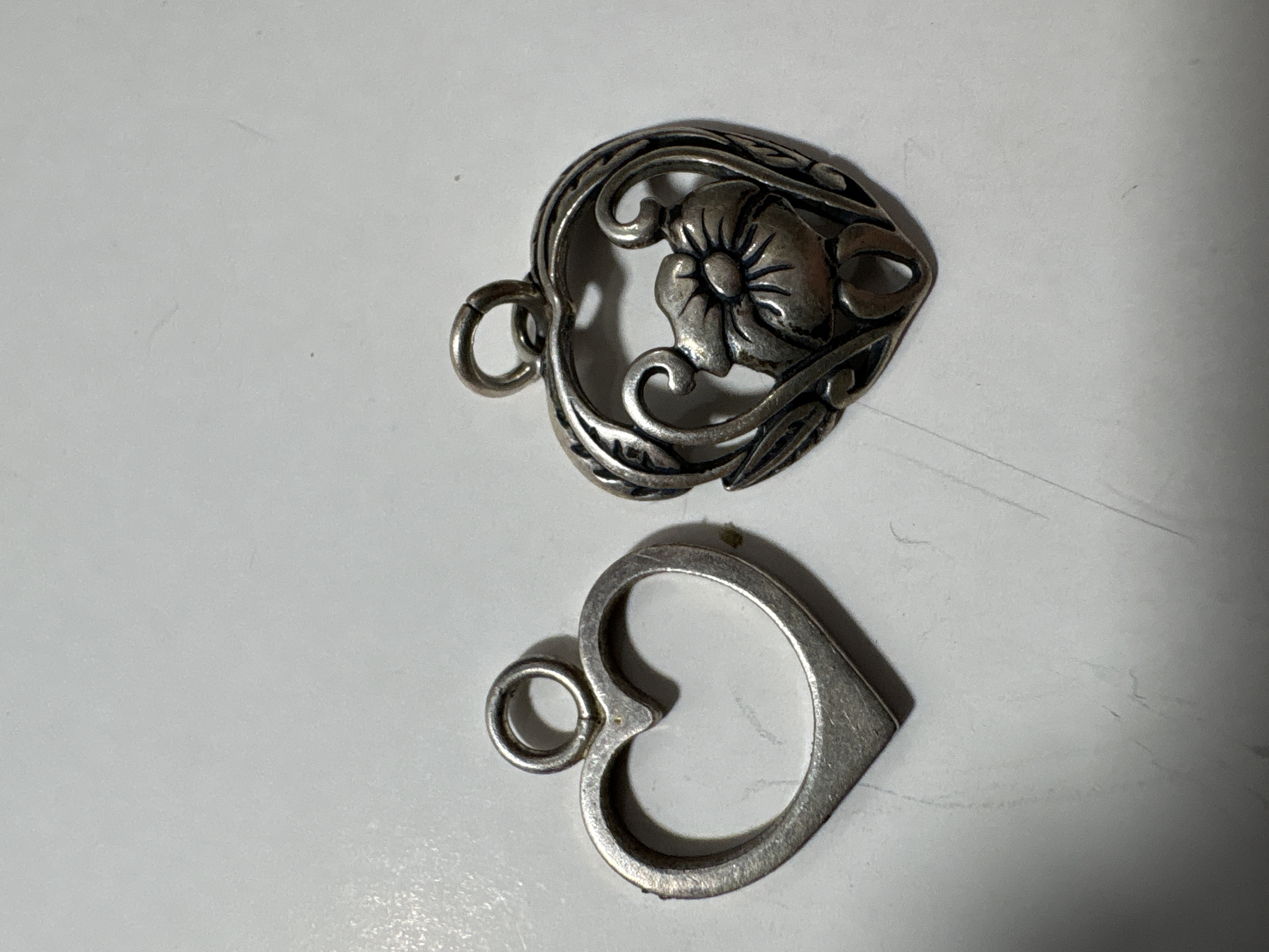 Two Sterling Silver Heart Pendants Including Silpada Floral Design