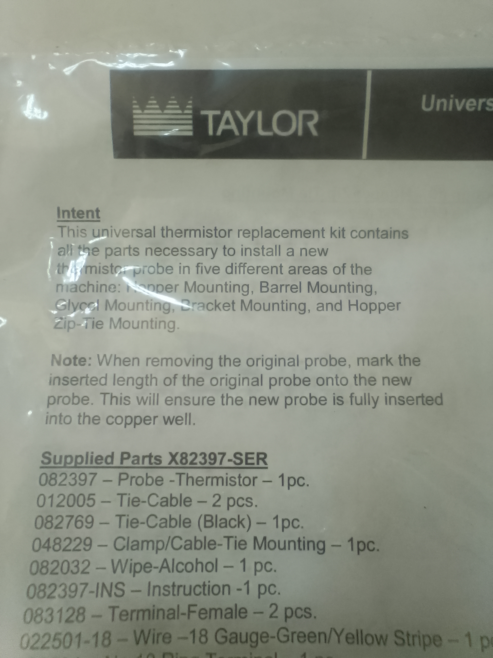 Taylor X82397-SER Thermistor Probe Kit, IP68 sealed unopened New in package