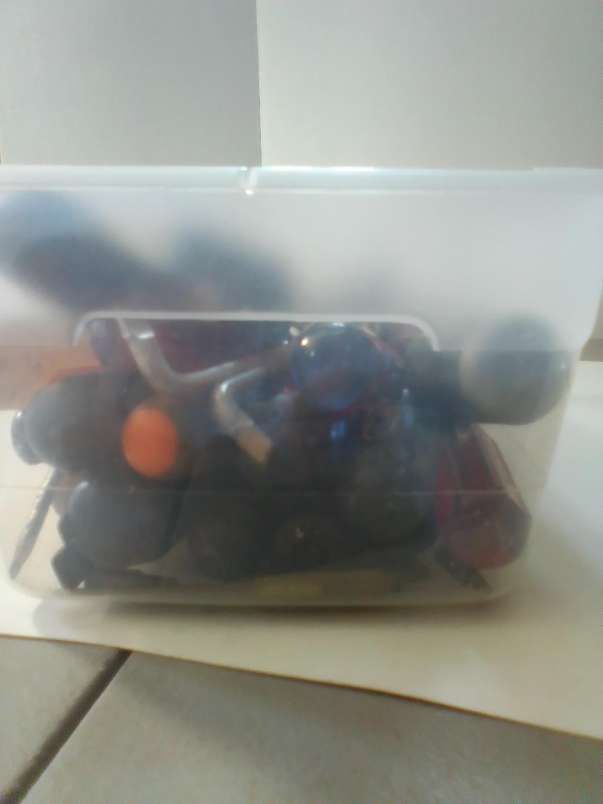 An Assortment of Multi-Brand Hand Tools and Driver Bits in Storage Bin