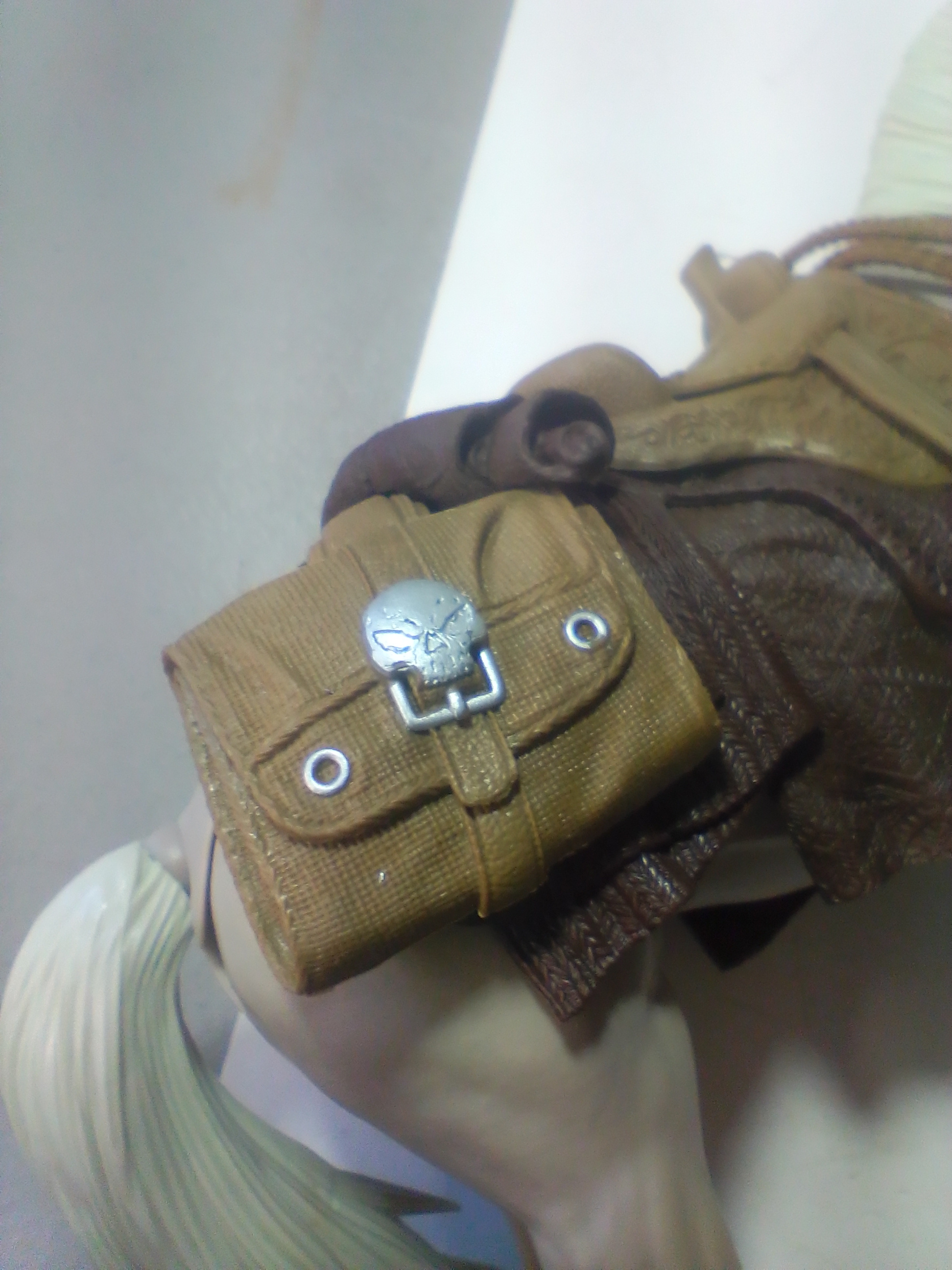 Articulated Model Horse with Western Style Tack and Skull Emblem Saddlebags