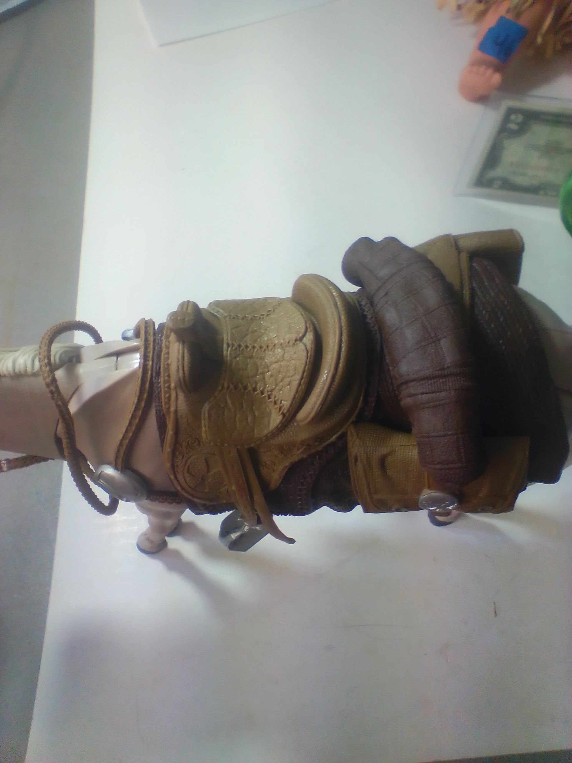 Articulated Model Horse with Western Style Tack and Skull Emblem Saddlebags