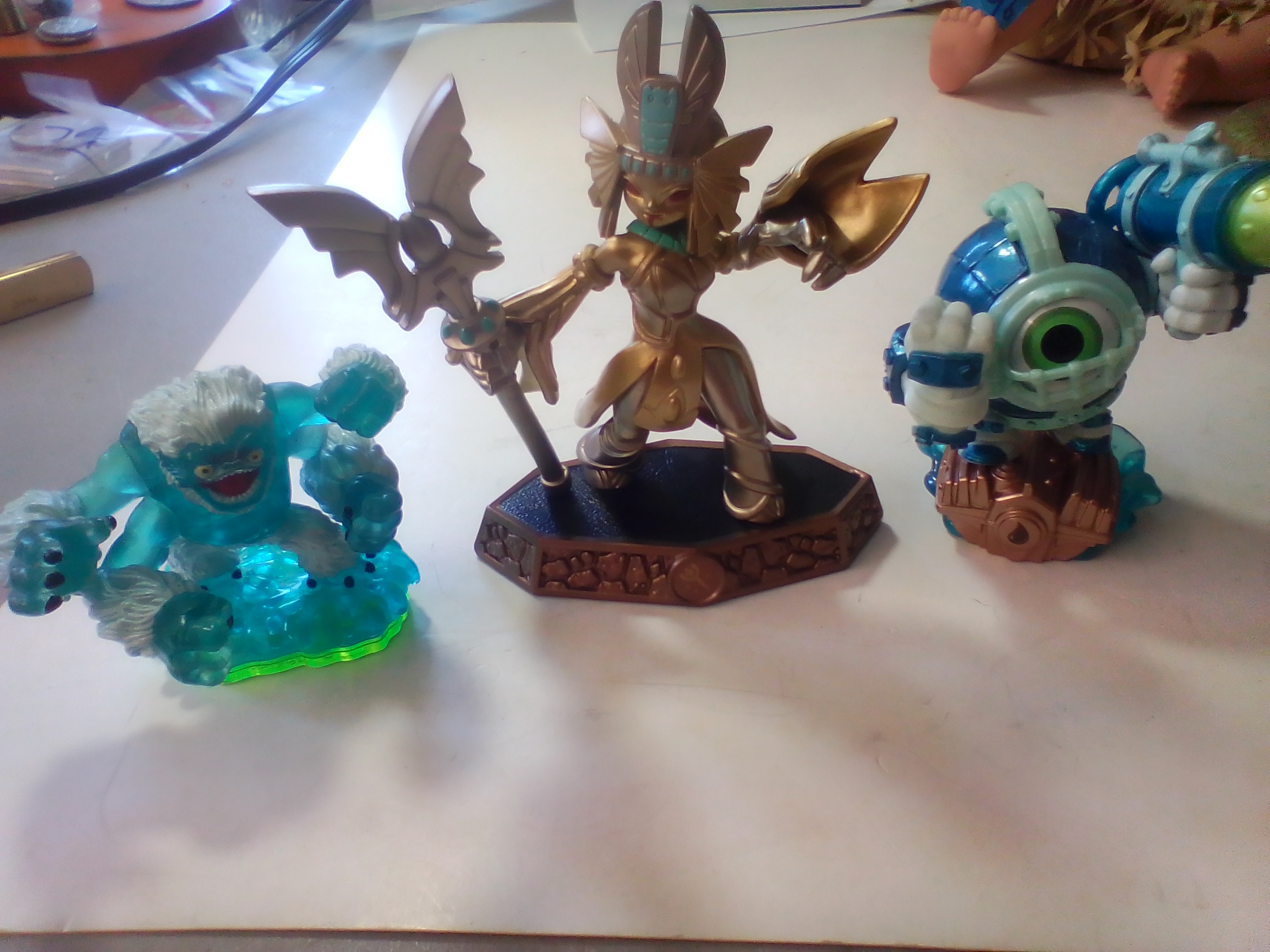 Three Skylanders Video Game Interactive Figures Including Golden Queen, Dive-Clops, and Slam Bam