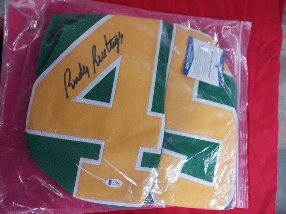 Lot 152: Rudy Ruettiger Autographed Custom Notre Dame Style Jersey with Beckett Witnessed COA