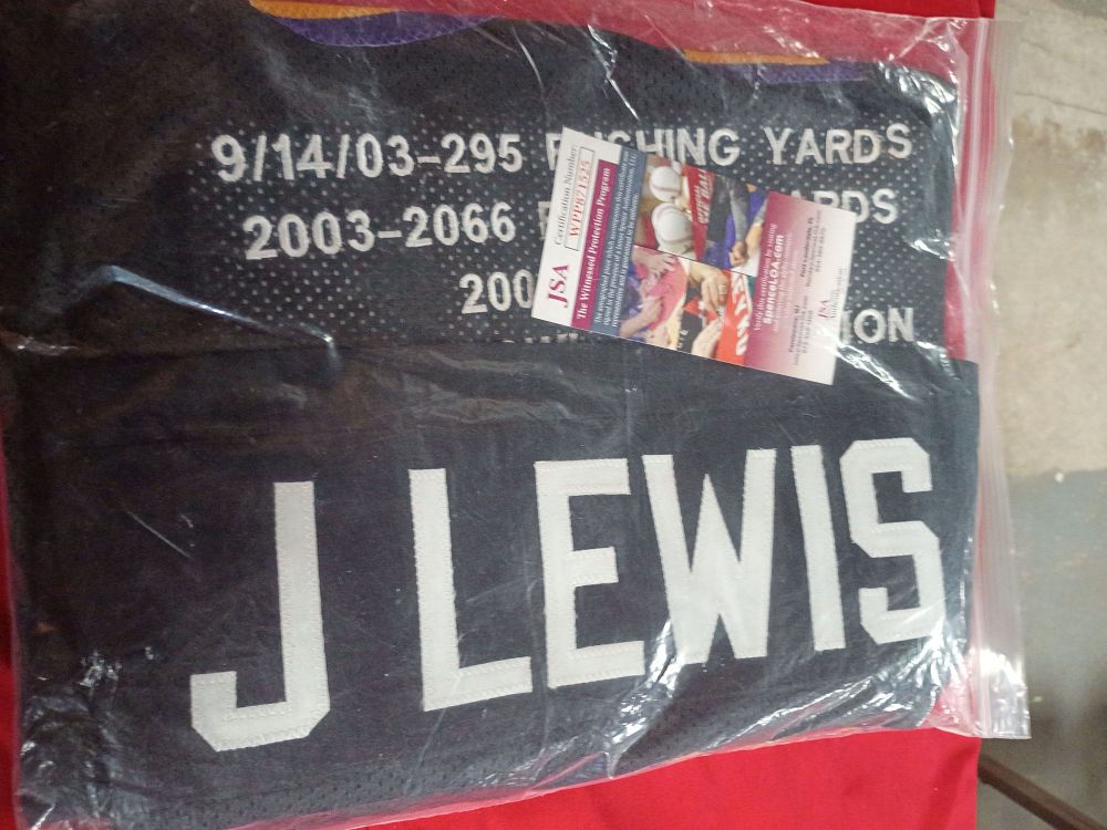 Lot 155: Jamal Lewis Signed Baltimore Ravens Commemorative Football Jersey with JSA Authentication