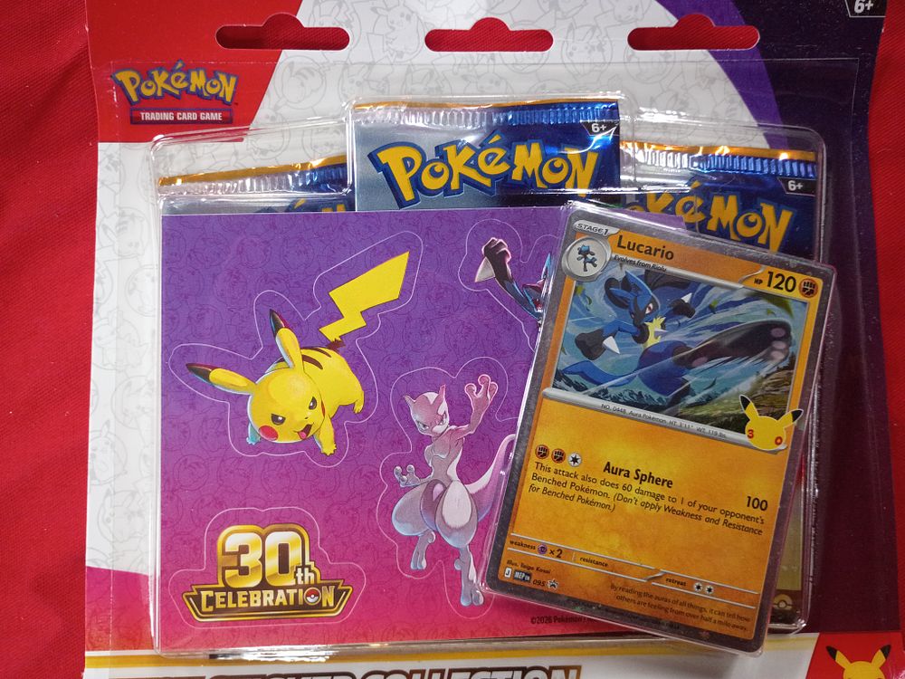 Lot 118: Pokemon Trading Card Game 30th Celebration Tech Sticker Collection Blister Pack Featuring Lucario Promo Card