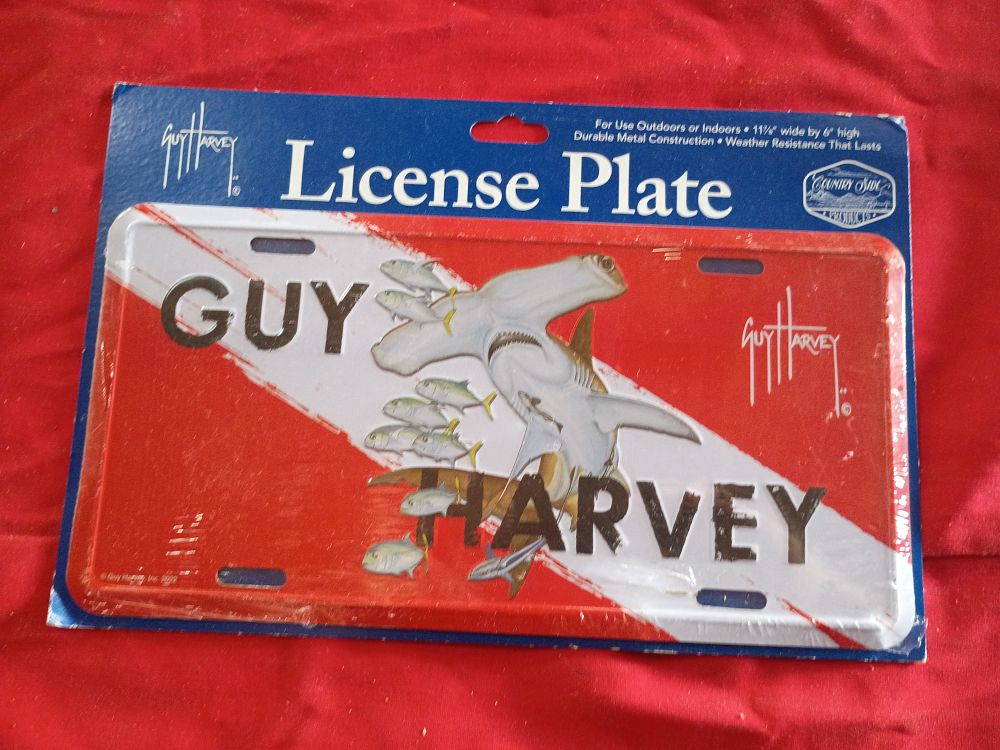 Lot 74: Guy Harvey Hammerhead Shark and Diver Down Flag Decorative Metal License Plate
