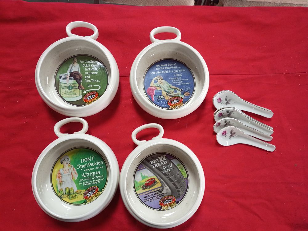 Lot 85: A Group of Watkins Heritage Collection Earthenware Bowls and Porcelain Spoons