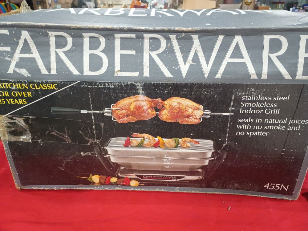 Lot 99: Farberware Model 455N Open Hearth Stainless Steel Smokeless Indoor Grill and Rotisserie