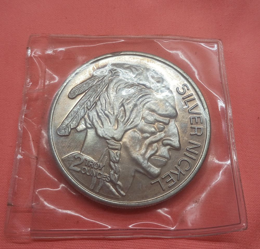 Lot 106: Two Troy Ounce .999 Fine Silver Big Nickel Indian Head Buffalo Round