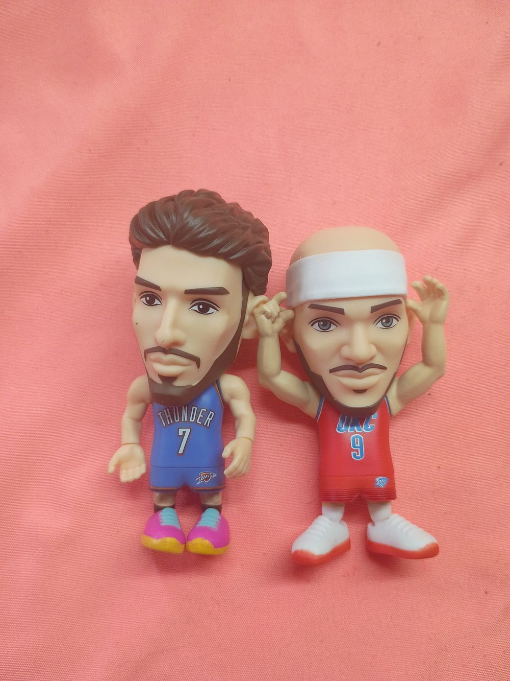 Lot 141: Two Oklahoma City Thunder NBA Caricature Action Figures Featuring Chet Holmgren and Alex Caruso