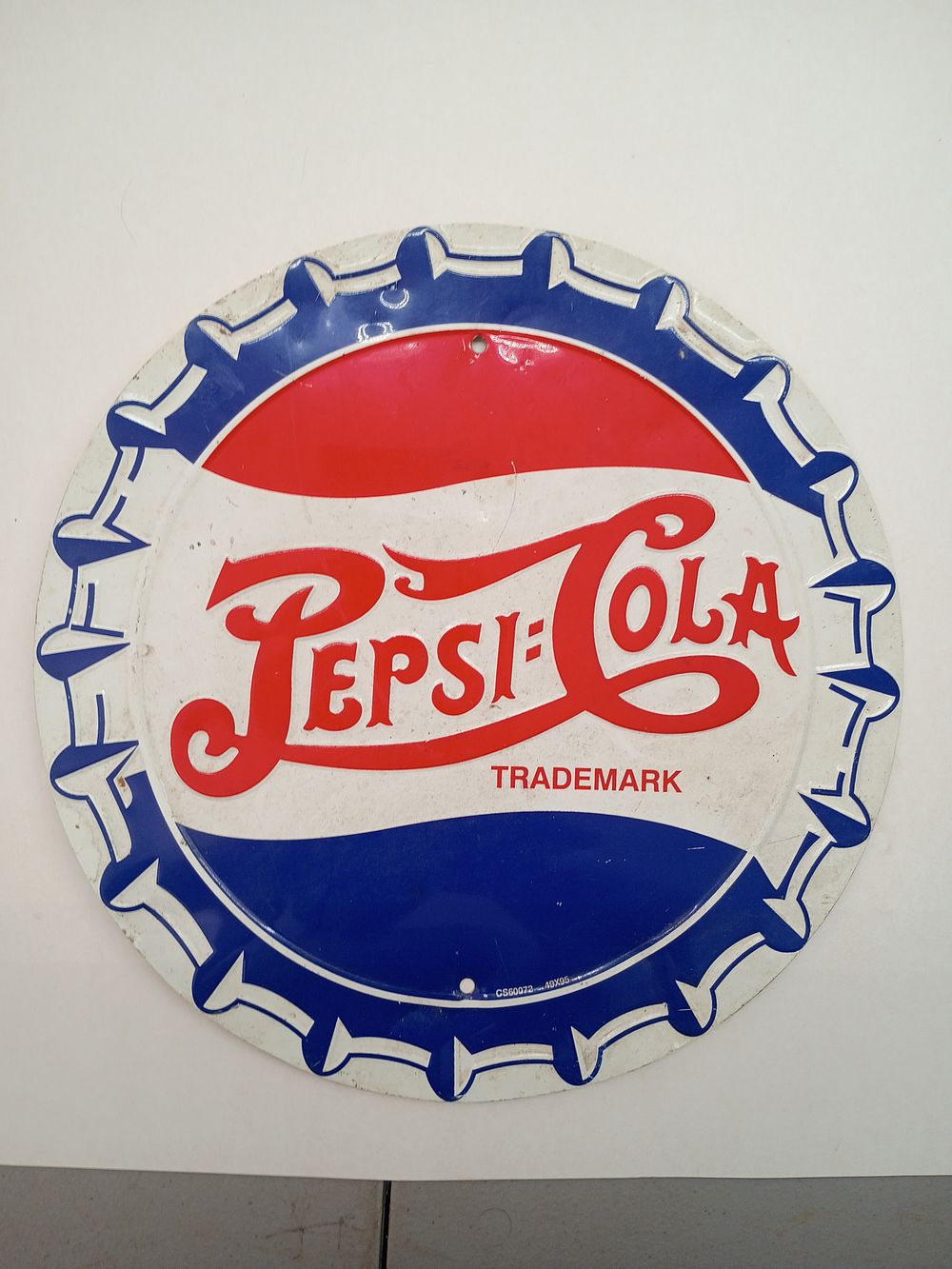 Lot 25: Vintage Pepsi-Cola Embossed Metal Bottle Cap Advertising Sign