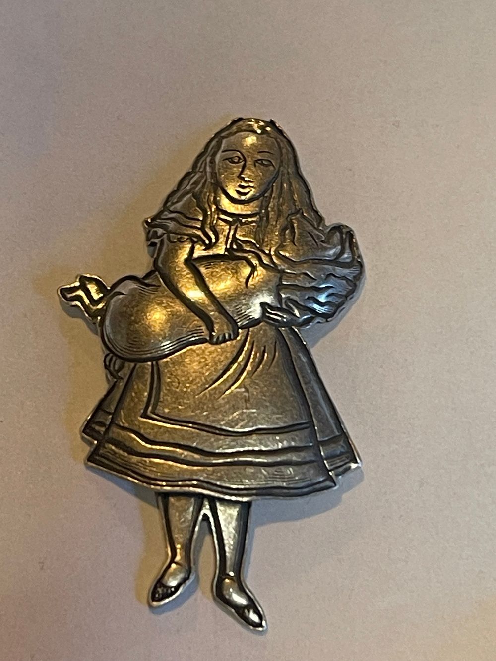 Lot 28: SCARCE KIT CARSON STERLING "ALICE IN WONDERLAND" pendant or brooch 2" missing pin or loop low reserve