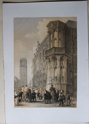 Haghe & Day - Lithograph of Town Hall, Ghent, Belgium 1840. 
This lithograph of the Town Hall 