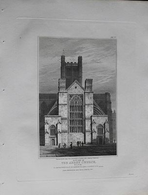 F Mackenzie - The Abbey Church, Bath engraved by J Le Keux 1824. Original engraving of the East 
