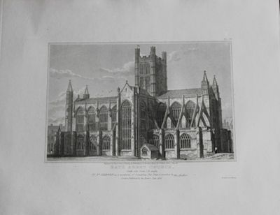 F Mackenzie - The Abbey Church, Bath engraved by J Lewis 1825. Original engraving of the South 