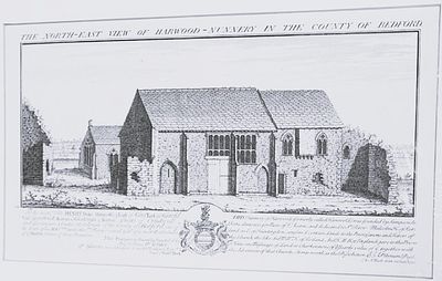S & N Buck - North-East View of Harwood-Nunnery, Bedfordshire 1730. Copper plate engraving of 