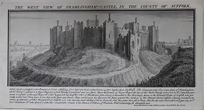 S & N Buck - West View of Framlingham Castle, Suffolk 1738. Copper plate engraving of The West 