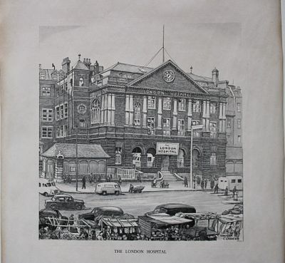 G Clilverd - Print of The London Hospital c1950. Clilverd was a fine British architectural 