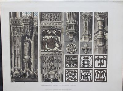 F Mackenzie- Henry VII fragments in Westminster Abbey by T Sutherland 1812. This aquatint print 
