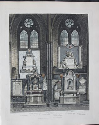 G Shepherd - 8th and 9th Windows in Westminster Abbey engraved by FC Lewis 1812. This aquatint 