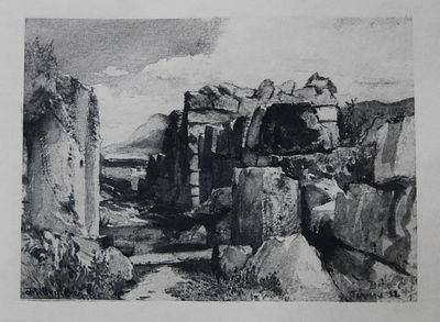 John Fulleylove 1897 - Etching of Walls of Tiryns. This superb etching is from Pictures of 