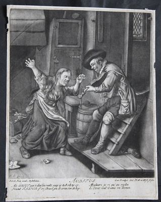 Jacob Gole - Mezzotint engraving of Auditus 1693. This mezzotint engraving is by Jacob Gole 