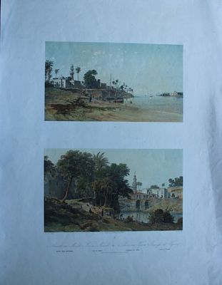 Karol Ludovit Libay - Lithograph of View of Minieh, Egypt 1850. This chromolithograph was drawn 