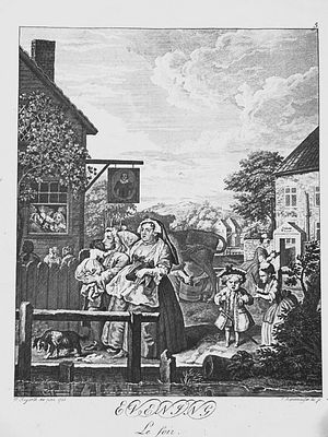 W Hogarth - 4 engravings of the Times of the Day by Riepenhausen 1820. This set of engravings 
