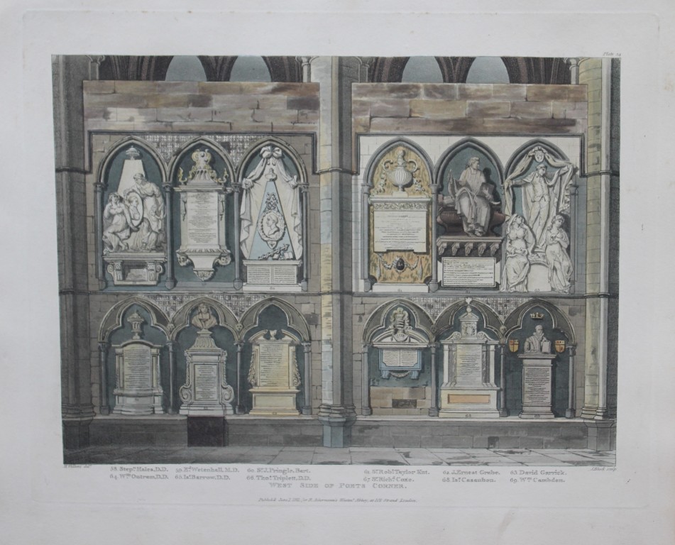 H Villiers - Poet's Corner of Westminster Abbey engraved by J Bluck 1812