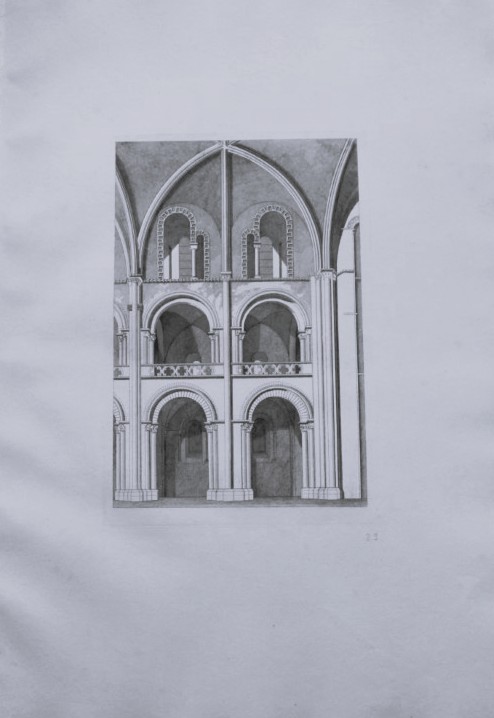 John Sell Cotman - Folio engraving of Abbey Church of St. Etienne, Caen, Normandy 1822