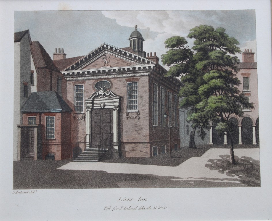 Samuel Ireland - aquatint of Lions Inn, London 1800.