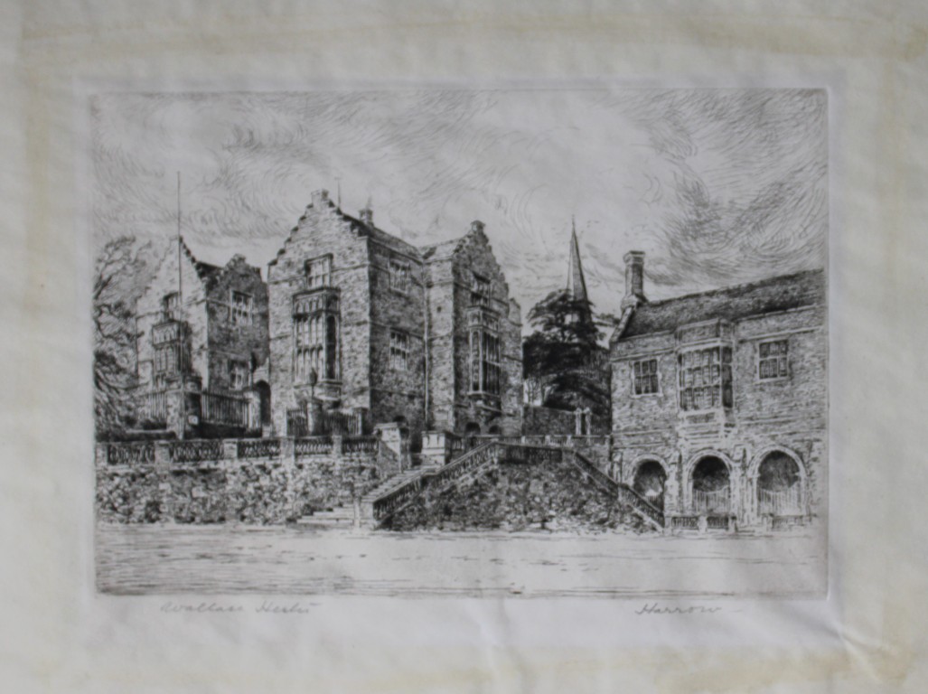 W Hester - Etching of Harrow School c1910, signed by the artist