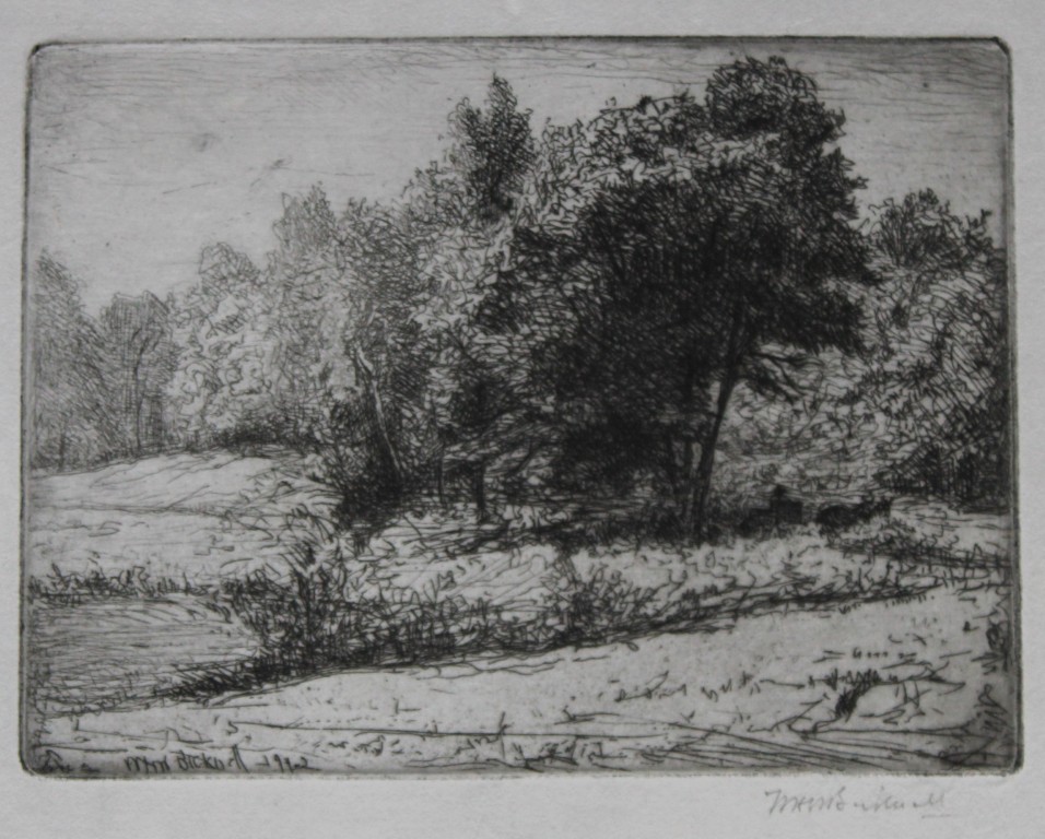 William Bicknell - Rare etching of Copse of Trees, signed 1912