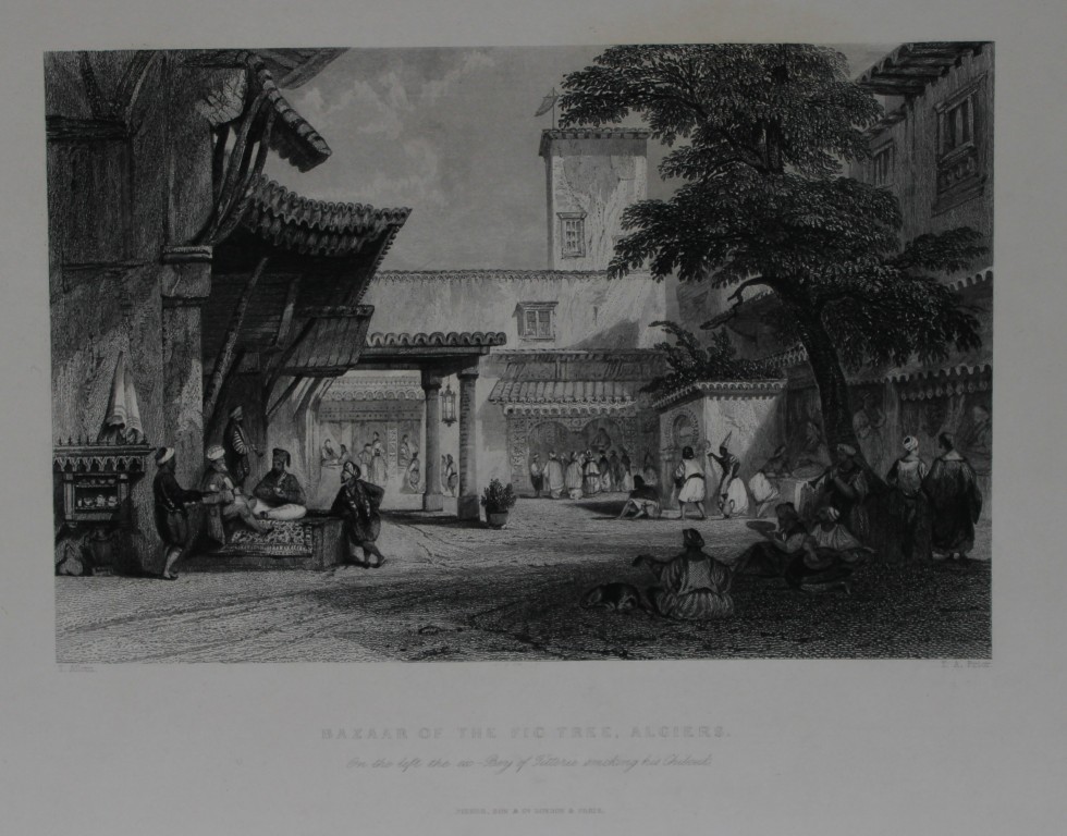 T Allom - View of Old Bazaar, Fig Tree in Algiers 1838