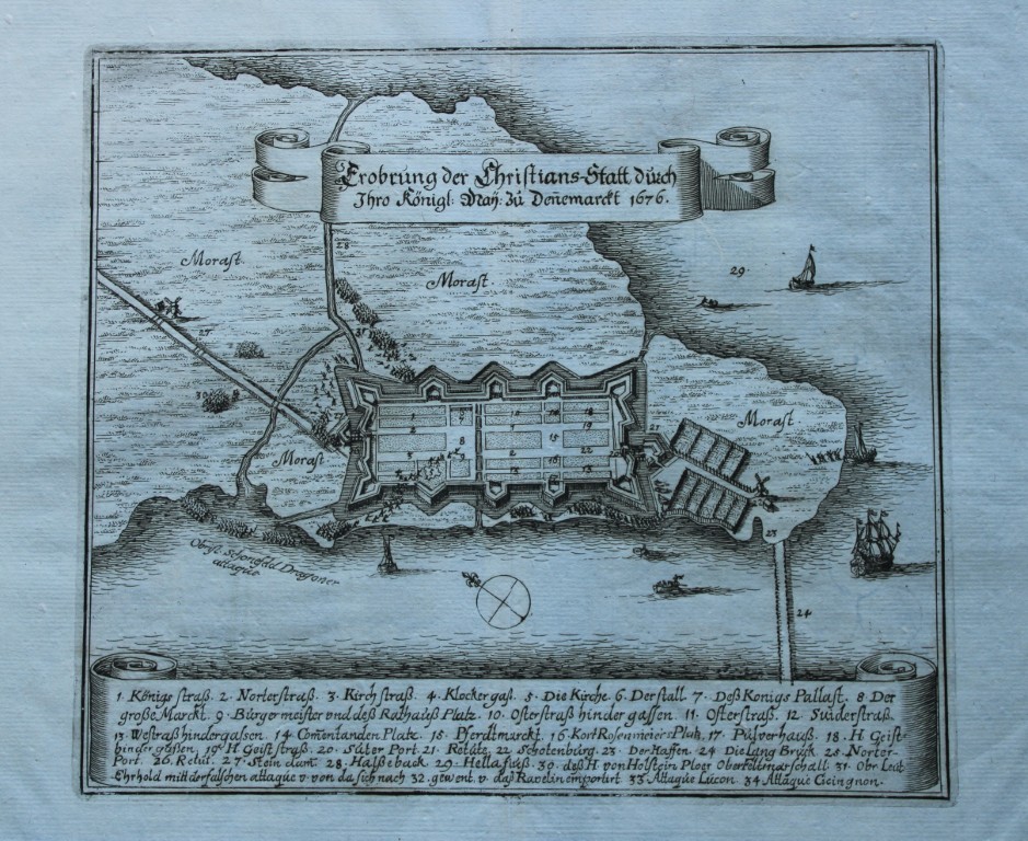 M Merian - Engraving of Plan of Conquest in Denmark 1682