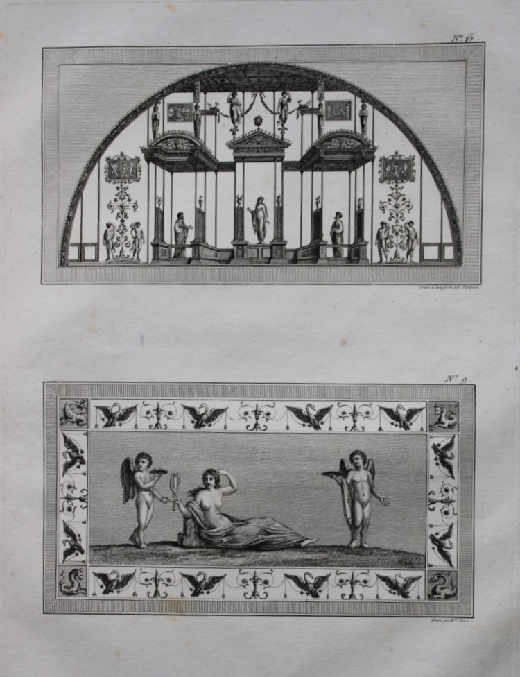Nicolas Ponce - Original engraving of Roman frescoes by Pauquet 1805