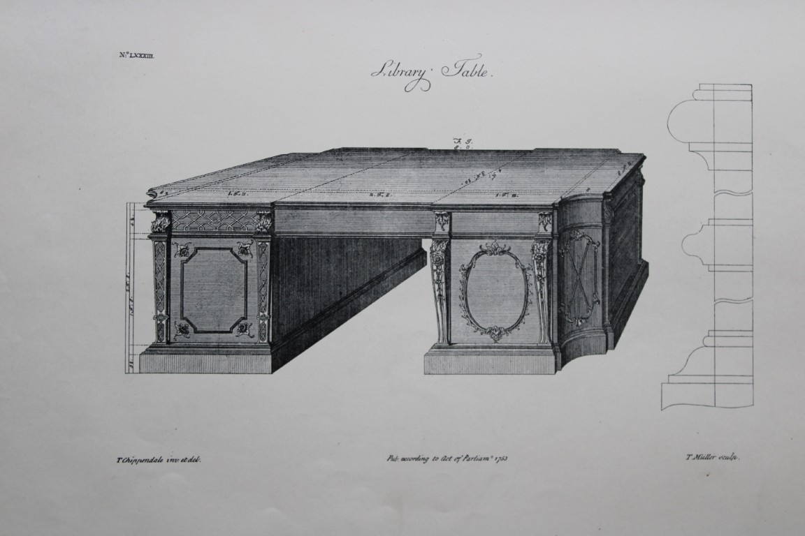 Thomas Chippendale - Original engraving of a Library Table 1762