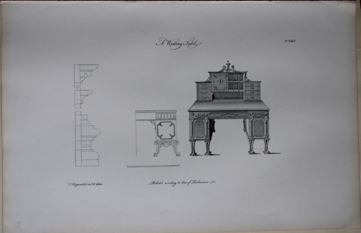 Thomas Chippendale - Original engraving of a Writing Table 1762