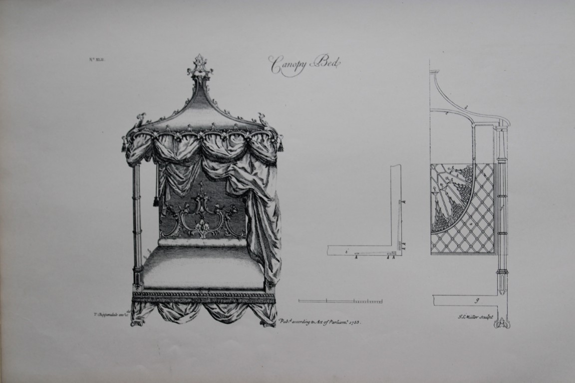 Thomas Chippendale - Original engraving of a Canopy Bed 1762
