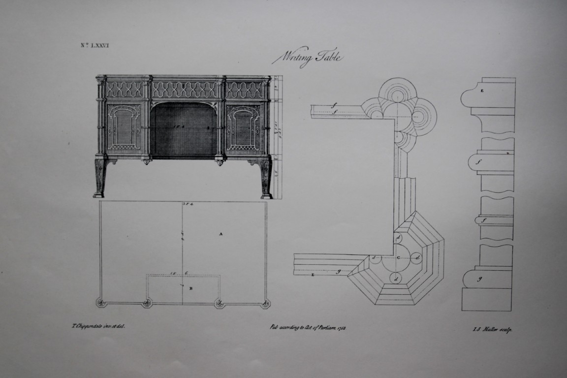 Thomas Chippendale - Original engraving of writing table 1762