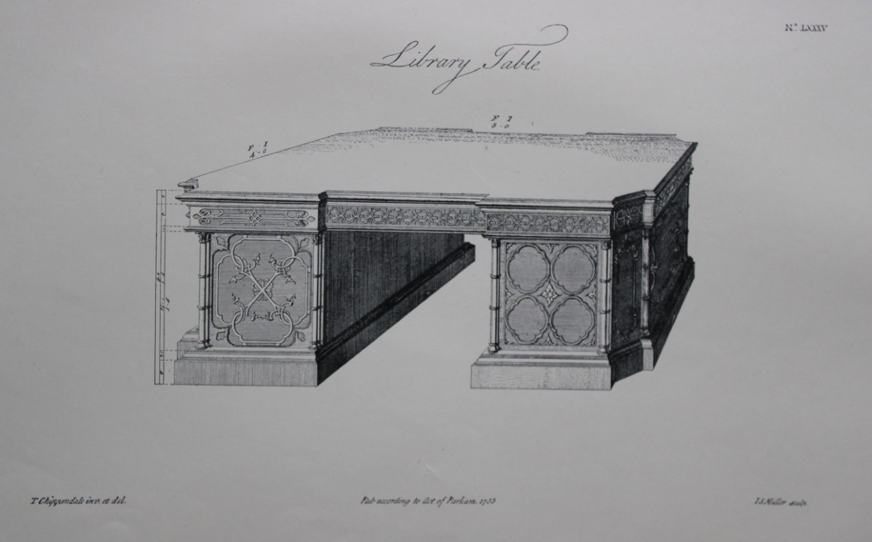 Thomas Chippendale - Original engraving of a Library Table 1762