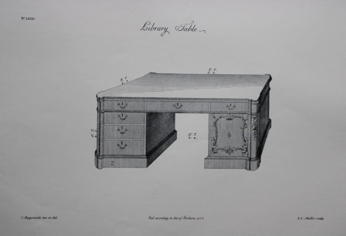 Thomas Chippendale - Original engraving of a Library Table 1762