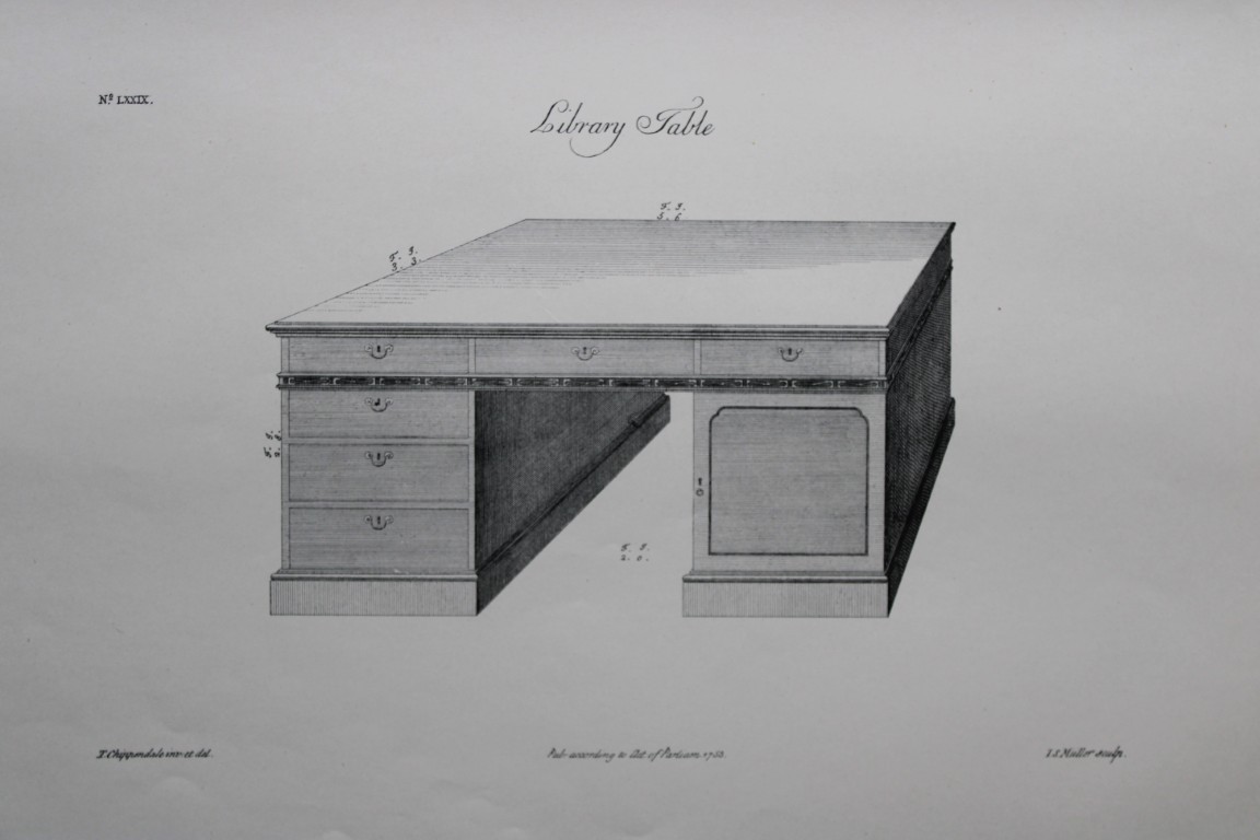Thomas Chippendale - Original engraving of a Library Table 1762