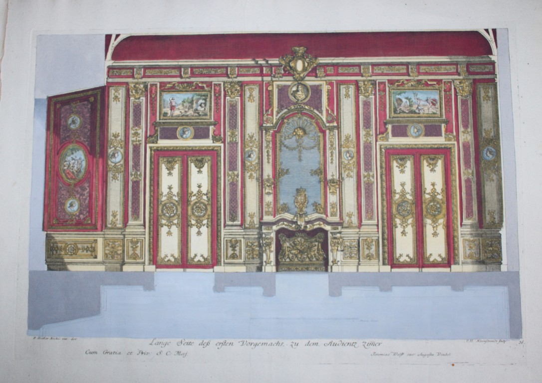 Paul Decker - Rare engraving Pl 16 Front Room  1711