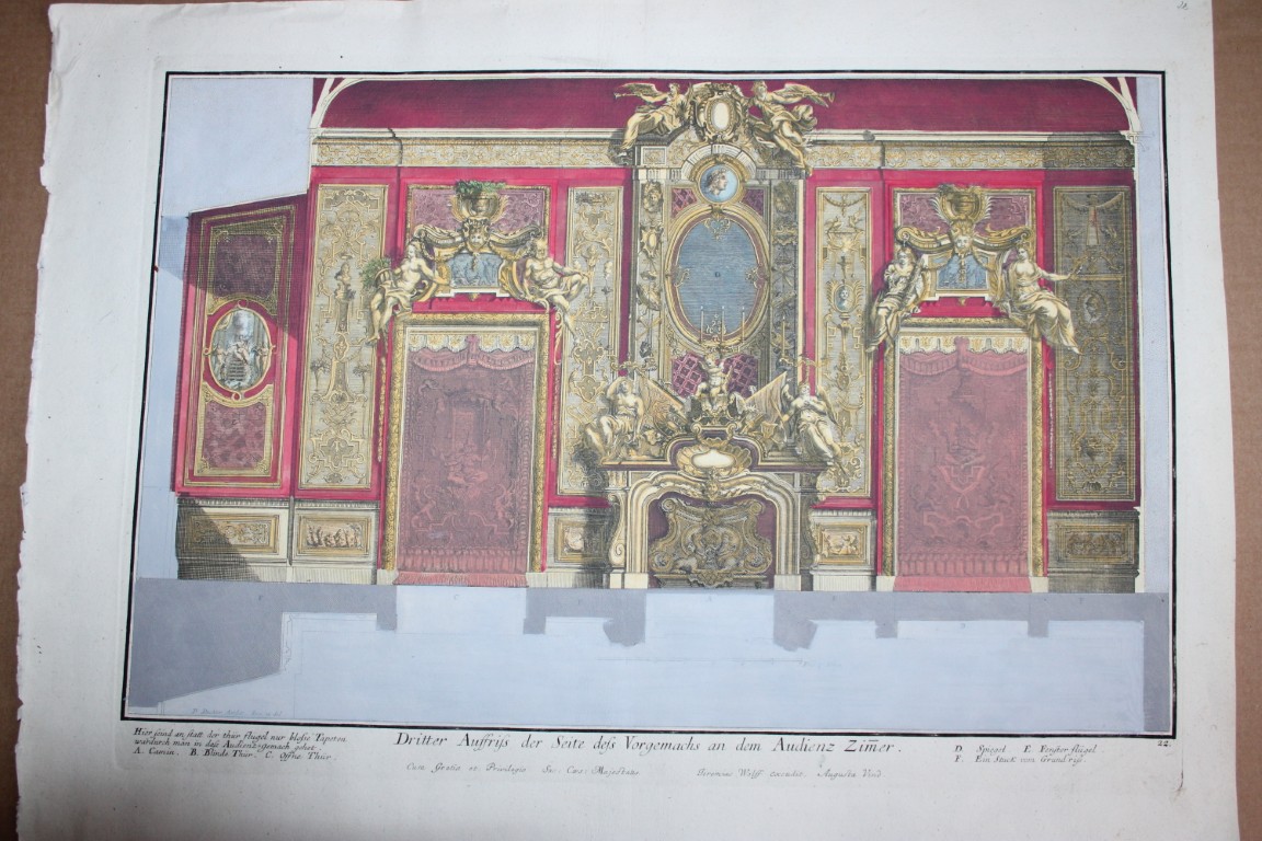 Paul Decker - Rare engraving Pl 22 Anteroom 1711