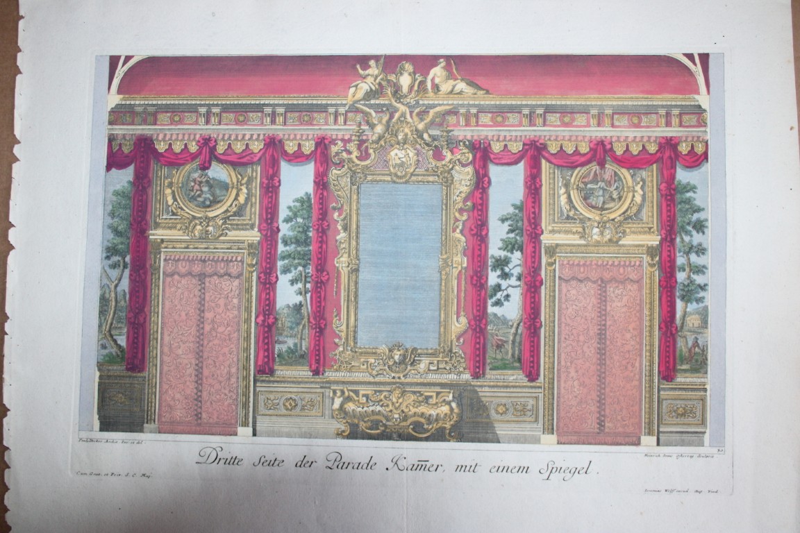 Paul Decker - Rare engraving Pl 30 Parade Chamber with mirror 1711