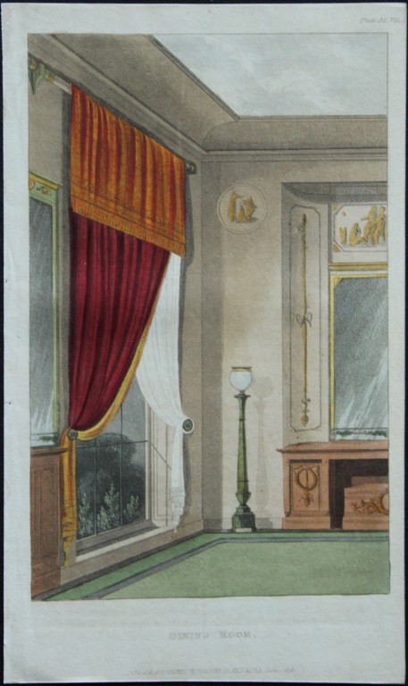 R Ackermann - Hand coloured engraving of a dining room 1816
