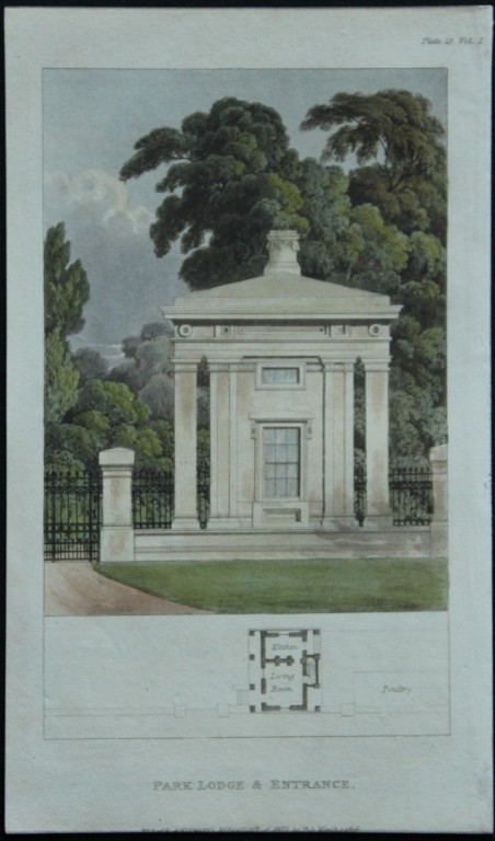 R Ackermann - Hand coloured engraving of Park Lodge and Entrance 1816