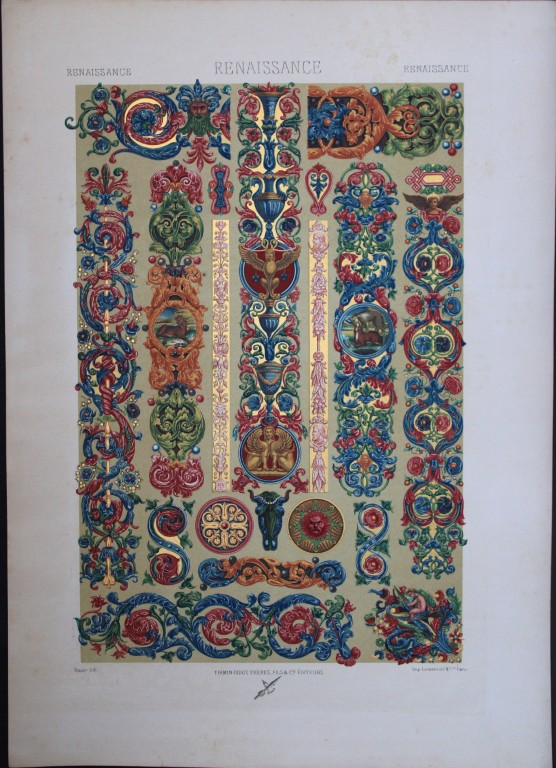 A Racinet - Original lithograph of Renaissance designs 1873